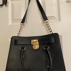 Michael Kors Black Shoulder Bag with Gold Accents